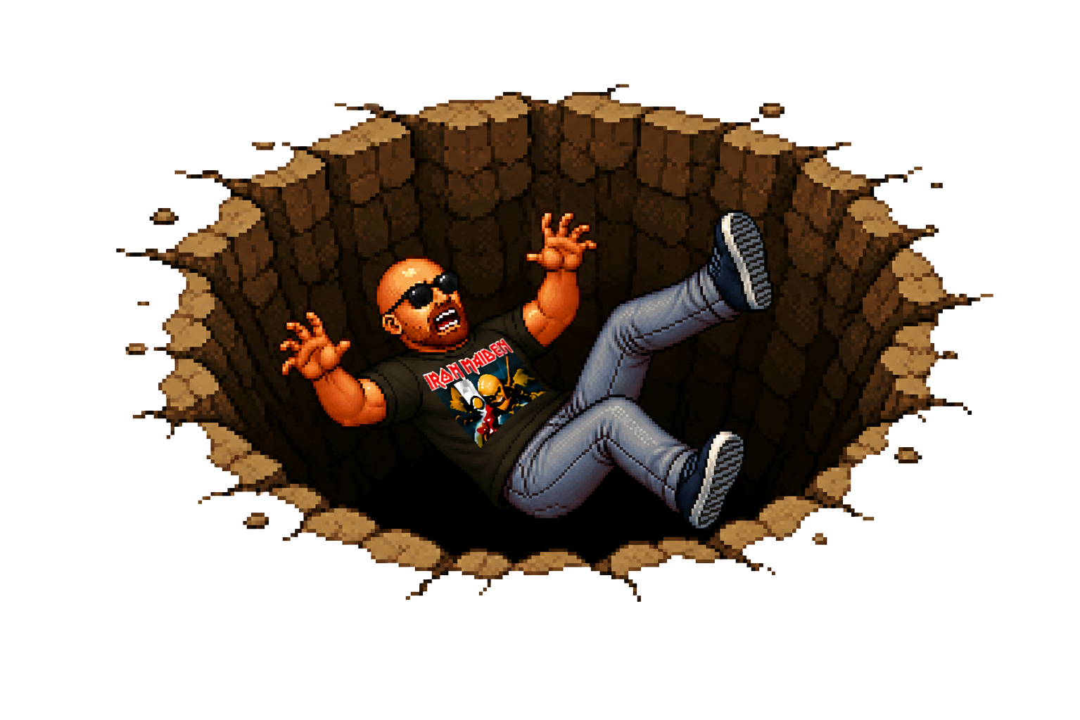 Kevin falling into a deep hole
